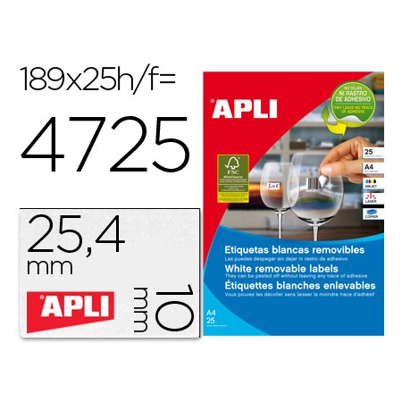 Etiquetas Adesivas Apli 10198 Formato 25,4X10 Mm Removivel Para Fotocopia Laser Tinteiro Caixa 25 Folhas