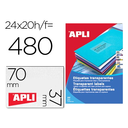 Etiquetas Adesivas Apli 1224 Transparentes Formato 70X37 Mm Para Fotocopia Laser Caixa 20 Folhas com 480 Etiquetas