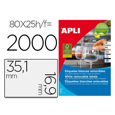 Etiquetas Adesivas Apli 35,6X16,9 Mm Fotocopiadora Laser Tinteiro Caixa 25 Folhas Din A4 com 2000 Etiquetas