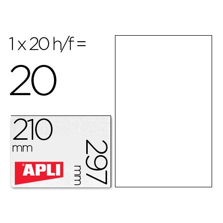 Etiquetas Adesivas Apli de Poliester Resistente A Intemperie Para Impressora Tinteiro E Laser 210X297 Mm