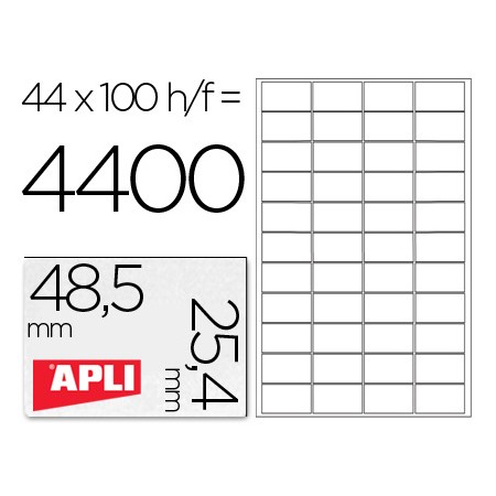 Etiquetas Adesivas Apli Formato 48,5X25,4 Mm -Fotocopiadora -Laser -Tinteirocaixa com 100 Folhas Din A4