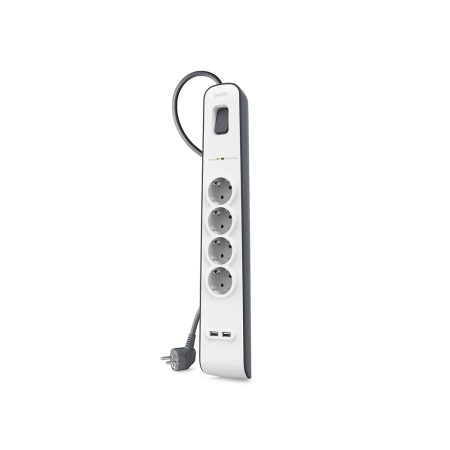 Extensao Eletrica Belkin Bsv401Vf2M Protecao Sobretensao 4 Tomadas + 2 Portas USB Botao Corte Corrente Cor Branco/Cinza