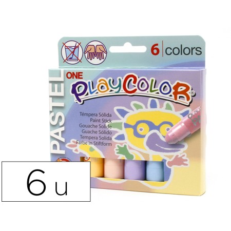 Guache Solido em Barra Playcolor Pastel One Caixa de 6 Unidades Cores Sortidas