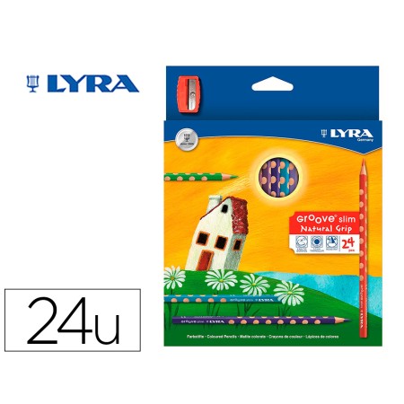 Lapis de Cor Lyra Groove Slim Triangular Minas de 3,3 Mm Caixa de 24 Cores + Apara Lapis
