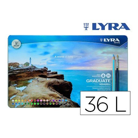 Lapis de Cores Lyra Graduate Aquarell Caixa Metalica de 36 Cores Sortidas + Pincel