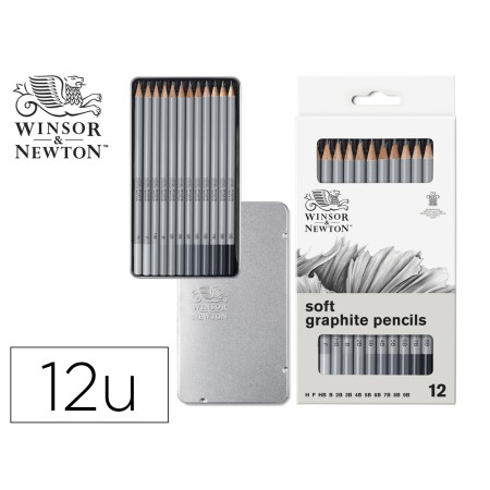 Lapis de Grafite Winsor&Newton Studio Collection Caixa Metalica com 12 Unidades Graduacoes Suaves Sortidas