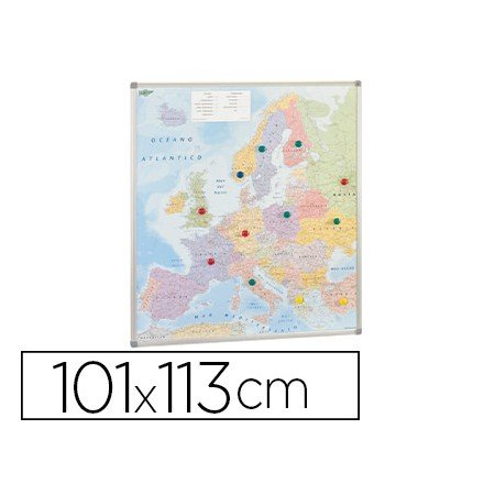 Mapa Parede Faibo Europa Politico Magnetico Moldura de Aluminio com Cantos de Protecao 101X113 Cm