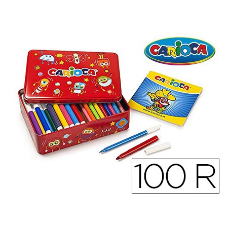Marcador Carioca Cor Kit Caixa Metalica de 100 Unidades Sortidas + Album Corir