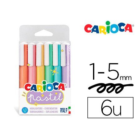 Marcador Carioca Fluorescente Pastel Blister de 6 Cores Sortidas