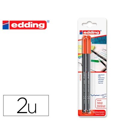 Marcador Edding 1200 Ponta de Fibra Redonda Traco 1 Mm N.2 Vermelho Blister de 2 Unidades