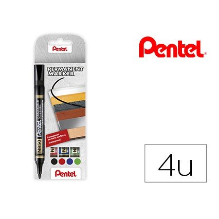 Marcador Pentel N850 Permanente em Blister de 4 Unidades Cores Preto, Vermelho, Azul E Verde