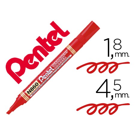 Marcador Pentel N860 Permanente Biselado Vermelho