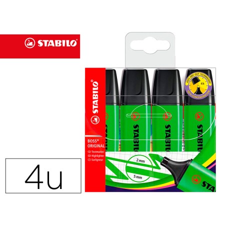 Marcador Stabilo Boss Fluorescente 70 Verde Estojo de 4 Unidades