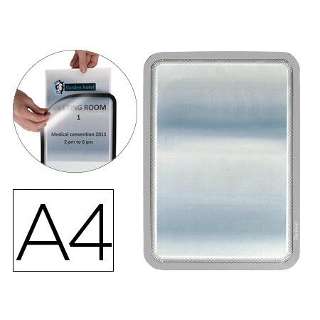 Moldura Porta-Anuncio Adesiva com Fecho Magnetico Tarifold Din A4 em Pvc Cor Prata Pack de 2 Unidades