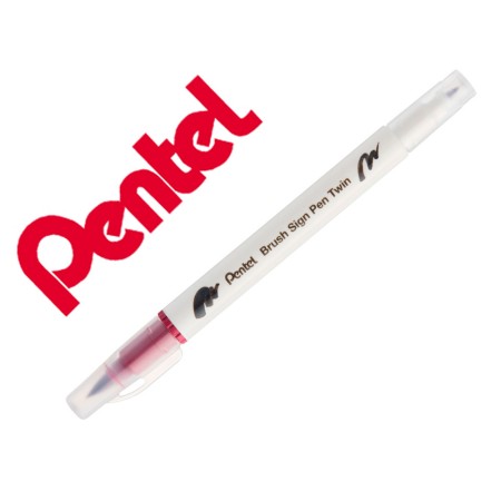 Pincel Pentel Brush Sign Pen com Ponta Dupla Cor Vermelho Escuro