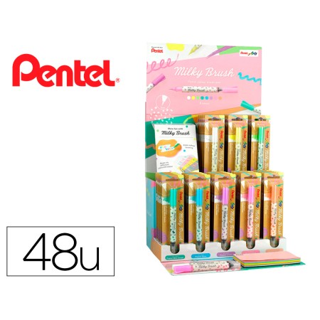 Pincel Pentel Milky Brush Expositor com 40 Unidades Cores Pastel