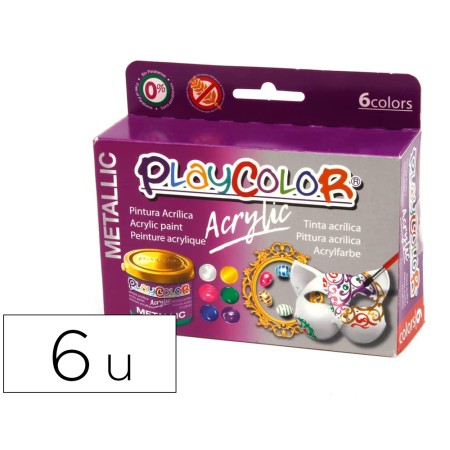 Pintura Acrilica Playcolor Acrylic Metallic 40 Ml Caixa de 6 Unidades Cores Sortidas