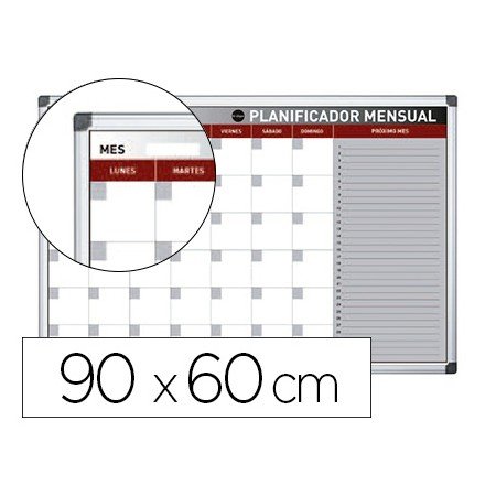 Planning Magnetico Bi-Office Mensal Lacado Moldura em Aluminio 90X60 Cm