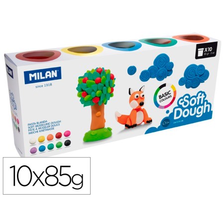 Plasticina Milan Para Modelar Soft Dough Basic Caixa de 10 Frascos Cores Sortidas 85 G