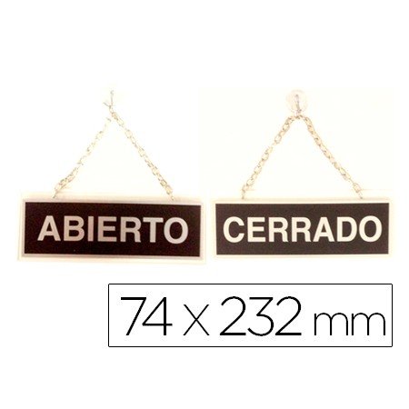 Rotulo Metalico Serigrafiado Abierto Y Cerrado Con Cadena Y Ventosa Para Colgar de 74X232 Mm