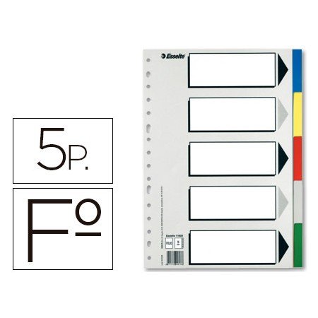 Separador Esselte de Plastico Conjunto de 5 Separadores Folio com 5 Cores Multiperfurado