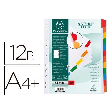 Separador Exacompta Cartolina Branco Conjunto de 12 Separadores Pestanas Coloridas A4+ Multiperfurado
