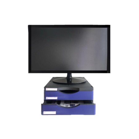 Suporte Archivo 2000 Para Monitor Poliester 100% Rec. com Duas Gavetas Ate 10 Kg Cor Preto/Azul 360X300X145 Mm