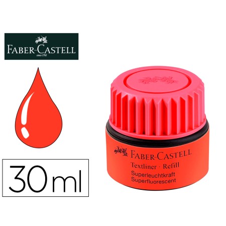 Tinta Marcador Faber Castell Fluorescente 1549 com Sistema Capilar Cor Vermelho Frasco de 30 Ml