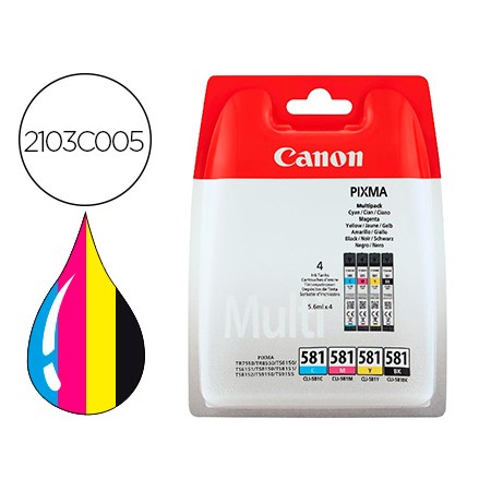 Tinteiro Canon Cli 581 Pixma Tr8550 / Ts6250 / Ts8250 / Ts9150 / Ts9550 Pack 4 Preto Amarelo Cian Magenta 5,6 Ml