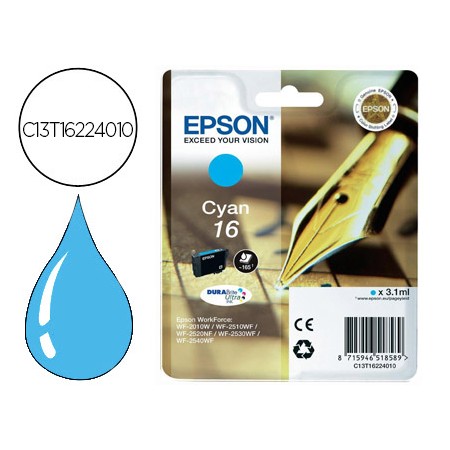 Tinteiro Epson 16 Wf2010W Wf2510Wf Wf2520Nf Wf2530Wf Wf2540Wf Cian 175 Pag