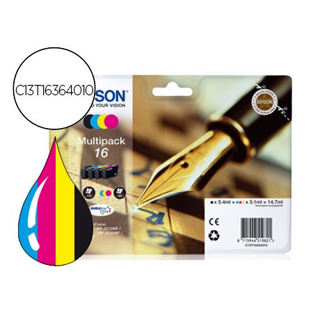 Tinteiro Epson 16 Xl Multipack Workforce Wf-2010W Wf-2510Wf Wf-2520Nf Wf-2530Wf Wf-2540Wf Preto Amarelo Cian E Magenta C