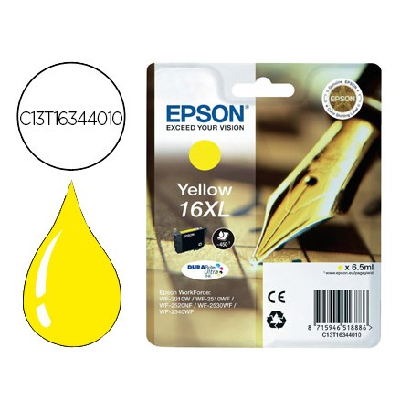 Tinteiro Epson 16Xl Wf2010W Wf2510Wf Wf2520Nf Wf2530Wf Wf2540Wf Amarelo 450 Pag