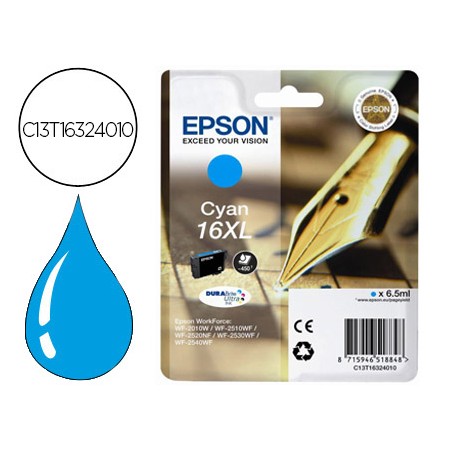 Tinteiro Epson 16Xl Wf2010W Wf2510Wf Wf2520Nf Wf2530Wf Wf2540Wf Cian 450 Pag