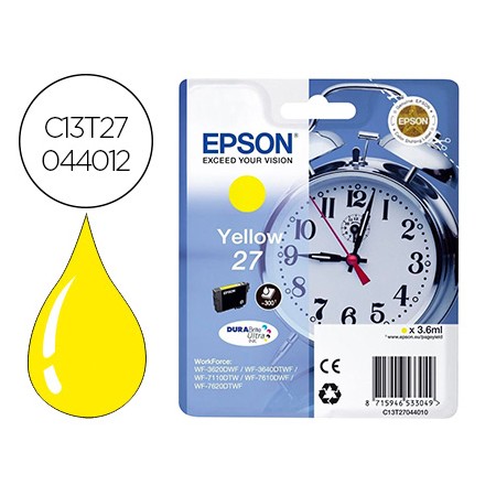 Tinteiro Epson 27 Wf-3620 / 711 0 / 7610 / 7620 Amarelo 2.200 Pag