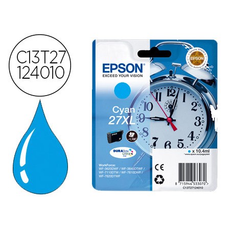 Tinteiro Epson 27Xl Wf3620 / 7110 / 7610 / 7620 Cyan 1.100 Pag