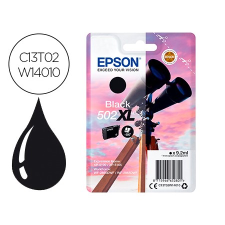 Tinteiro Epson 502 Xl Expression Home Xp 5100 / 5105 Workforce Wf 2860 / 2860Dwf Preto 550 Paginas