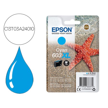 Tinteiro Epson 603Xl Xp-2100 / 2105 / 3100 / 4100 / Wf-2810 / 2830 / 2835 / 2850 Cian 350 Paginas