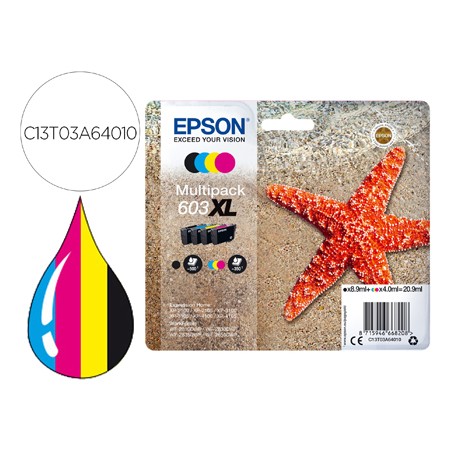 Tinteiro Epson 603Xl Xp-2100 / 2105 / 3100 / 4100 / Wf-2810 / 2830 / 2835 / 2850 Multipack 4 Cores Preto