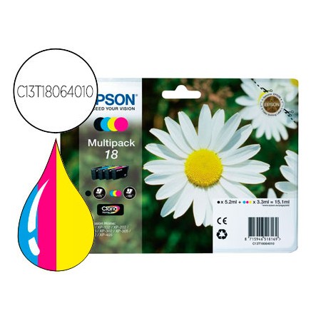 Tinteiro Epson Multipack T1806 Preto Amarelo Cian E Magenta Xp-102 Px-202 Px-205Xp-305 Xp-405