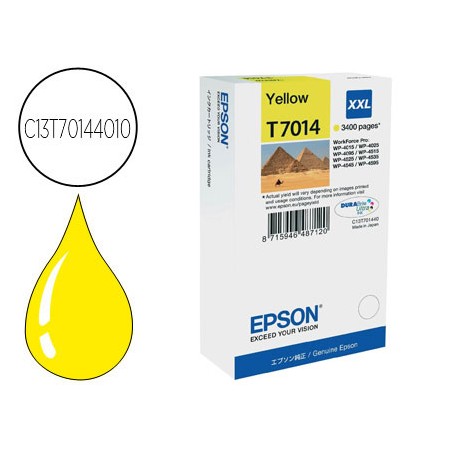 Tinteiro Epson Stylus T7014 Amarelo Xl Wp-4000 4500 Capacidade 3400 Pag