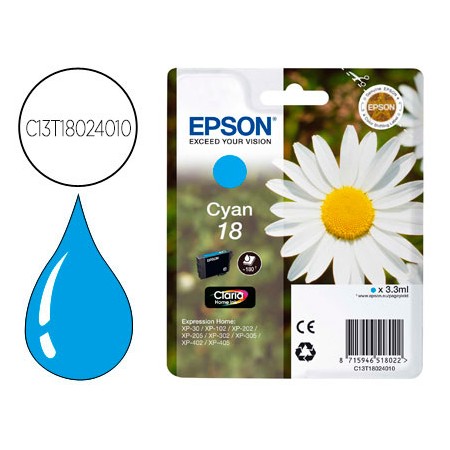 Tinteiro Epson T1802 Cian Expression Home Xp-102 Xp-205 Xp-305 Xp-405 Capaciidad 180 Pag