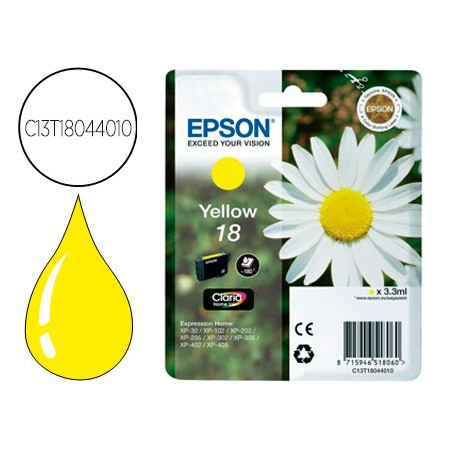 Tinteiro Epson T1804 Amarelo Expression Home Xp-102 Xp-205 Xp-305 Xp-405 Capaciidad 180 Pag