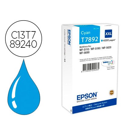 Tinteiro Epson T7892 Xxl Wf-5110 / 5190 / 5620 / 5690 Ceu Alta Capacidade