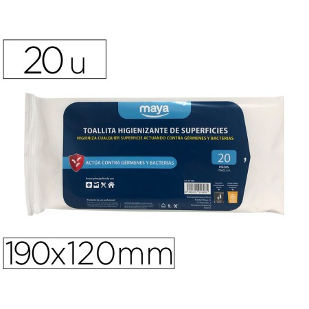 Toalhita Desemfectante Para Superficies Medidas 190 x 120 Mm Pack 20 Unidades