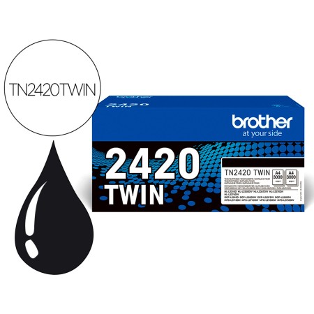 Toner Brother Tn-2420Twin Para Dcp-L2510/ 2530 / 2550 / Hl-L2375 Alta Capacidade Preto 3000 Paginas Pack 2 Unidades