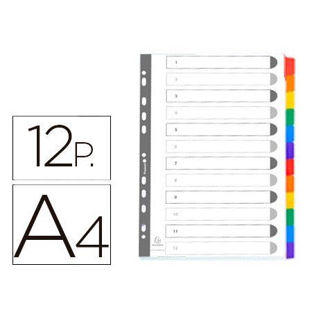 Separador Exacompta Cartolina Branco Conjunto de 12 Separadores Pestanas Coloridas A4 Multiperfurado