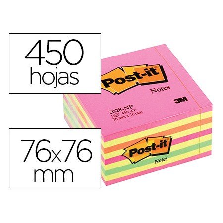 Bloco de Notas Adesivas Post-It 76X76 Mm Cubo Cor Rosa Neon 450 Folhas