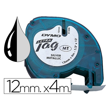 Fita Dymo Metalizada 12Mmx4Mt-Preto/Prata Para Maquina Letratag