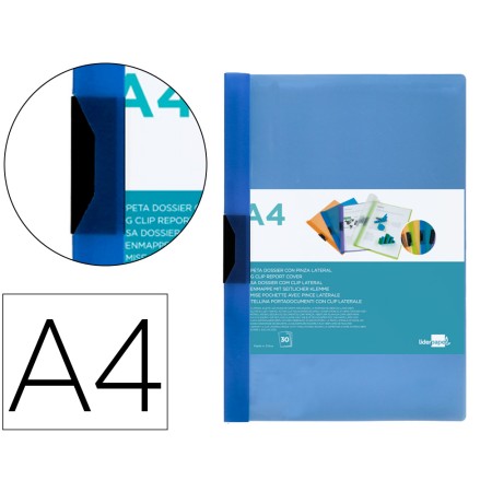 Bolsa Dossier com Clip Lateral Din A4 Azul 30 Folhas