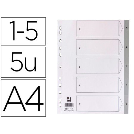 Separador Numerico Q-Connect Plastico 1-5 Conjunto de 5 Separadores Din A4 Multiperfurados